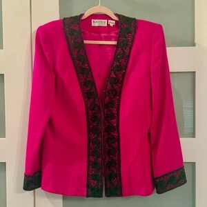 OLEG CASSINI Black Tie II Fuchsia Blazer with Black Embellished  Trim